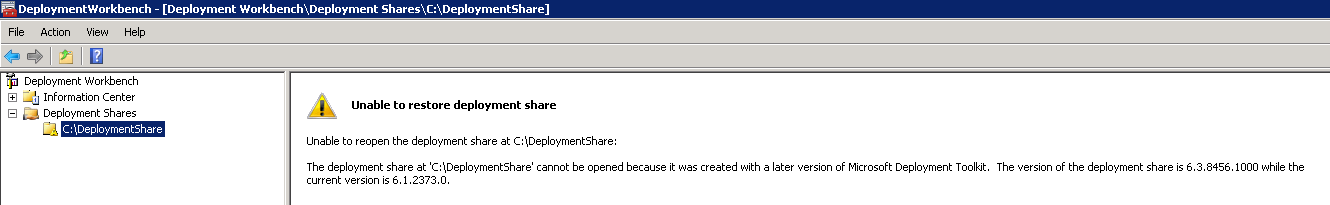 Unable to restore deployment share